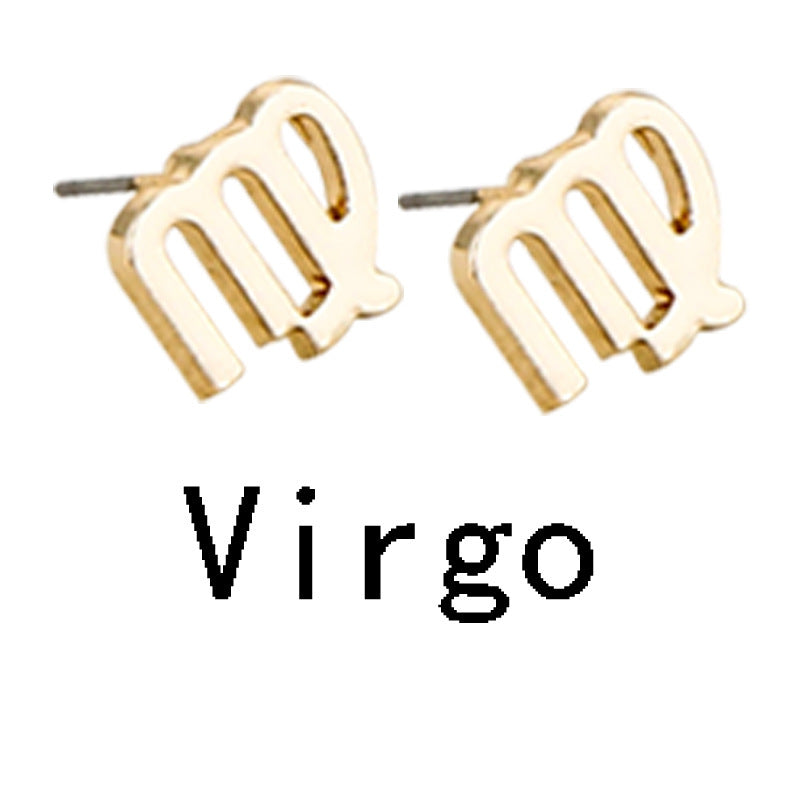 Zodiac Symbol Gold-plated Stud Earrings