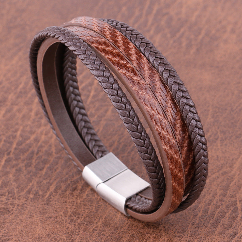 Vintage Titanium Steel Twill Leather Bracelet