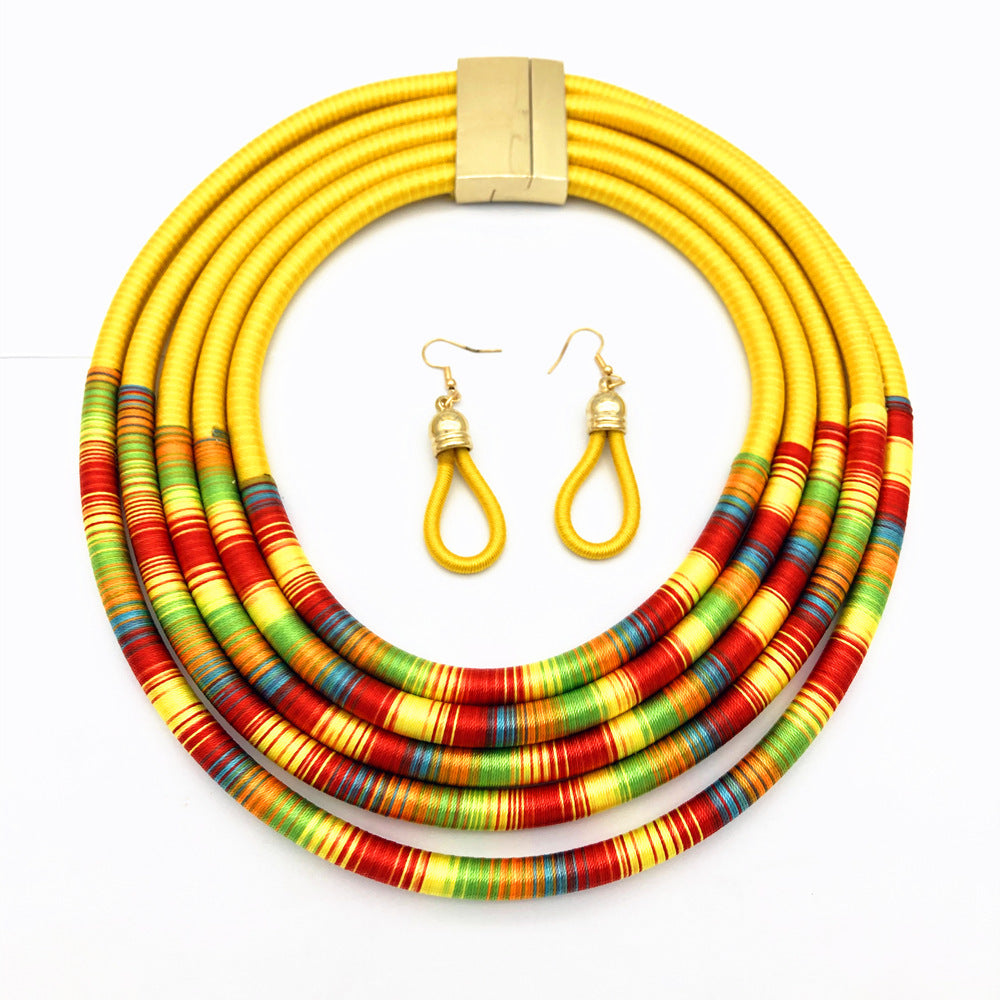 Cultural Multilayered Choker Necklace and Earring Sets