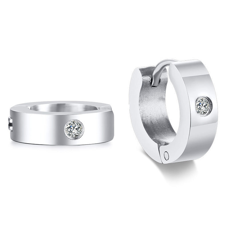 Stainless Steel Huggie Earrings with Diamond
