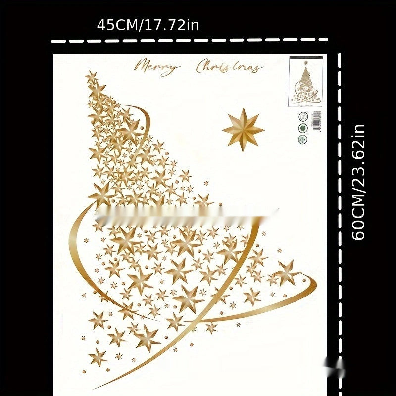 Golden Christmas Tree Sticker for Glass Door and Window Display