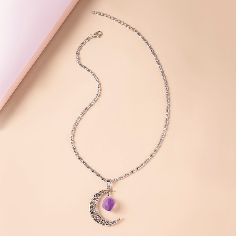 "Vintage Moon" - Natural Amethyst Stone Necklace