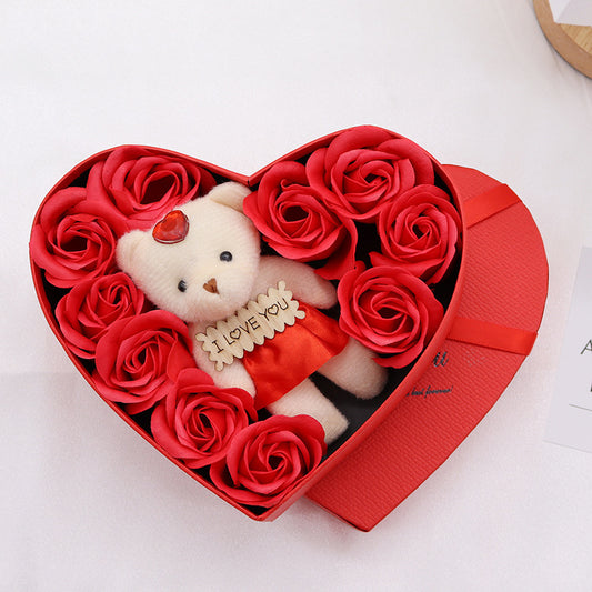 Teddy Bear Heart-shaped Rose Soap Gift Box