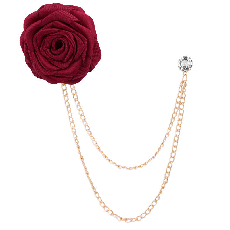Handmade Rose Brooch Tassel for Men's Suit
