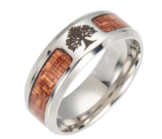 Wooden Stainless Steel Symbolic Rings