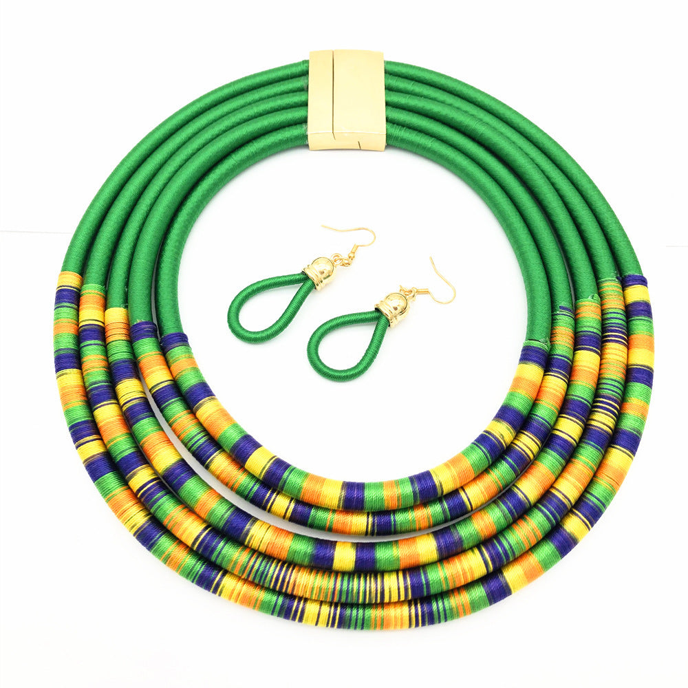 Cultural Multilayered Choker Necklace and Earring Sets