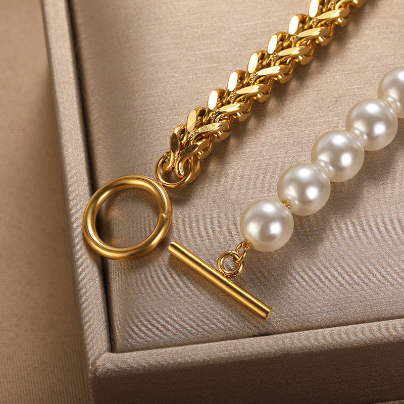 "On the Cusp"- Simulated Pearl and Stainless Steel Bracelet