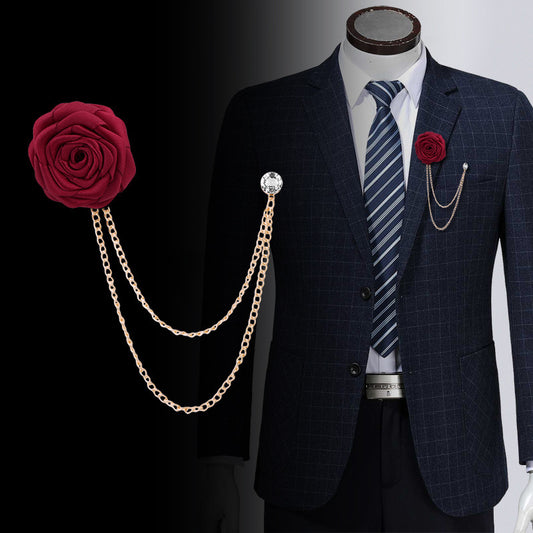 Handmade Rose Brooch Tassel for Men's Suit