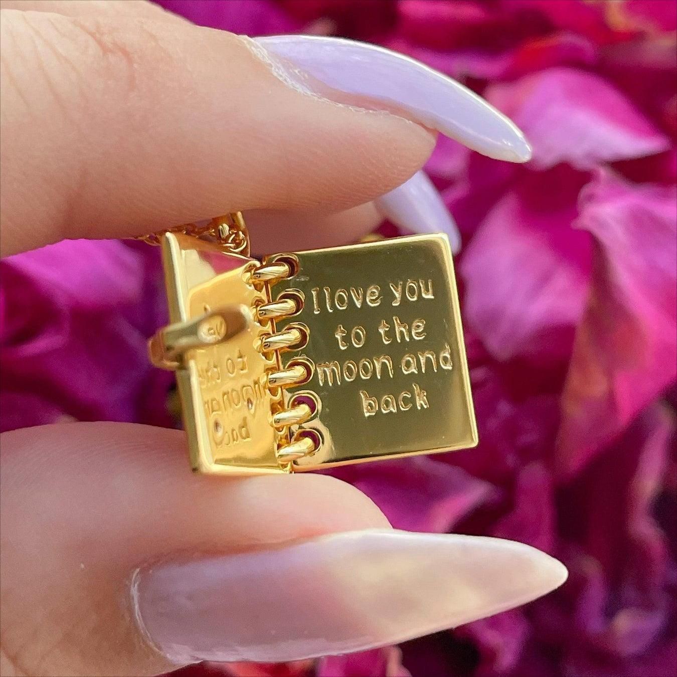 "Love, Stars & Moon" - Openable Book-shaped Necklace