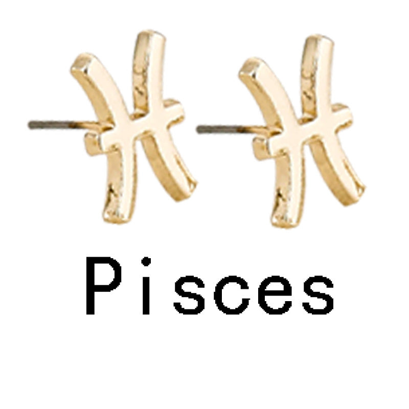 Zodiac Symbol Gold-plated Stud Earrings