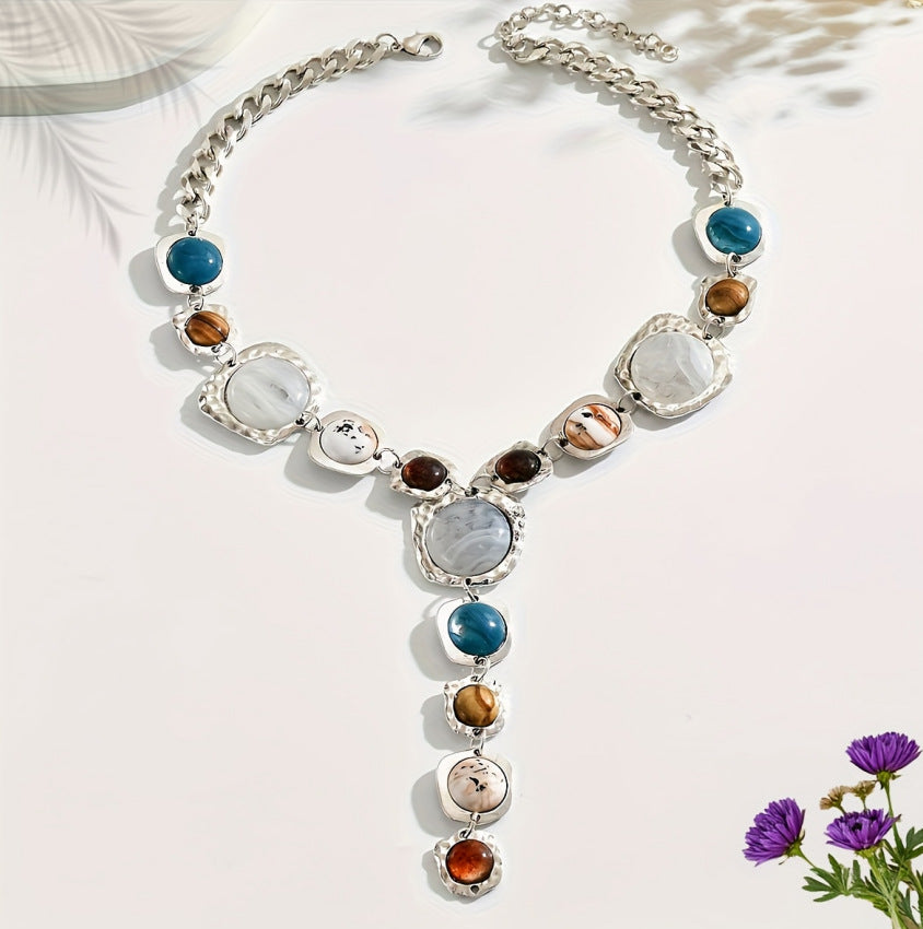 Vintage Dyed Resin Style Y-shaped Statement Necklace