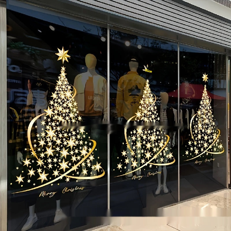Golden Christmas Tree Sticker for Glass Door and Window Display