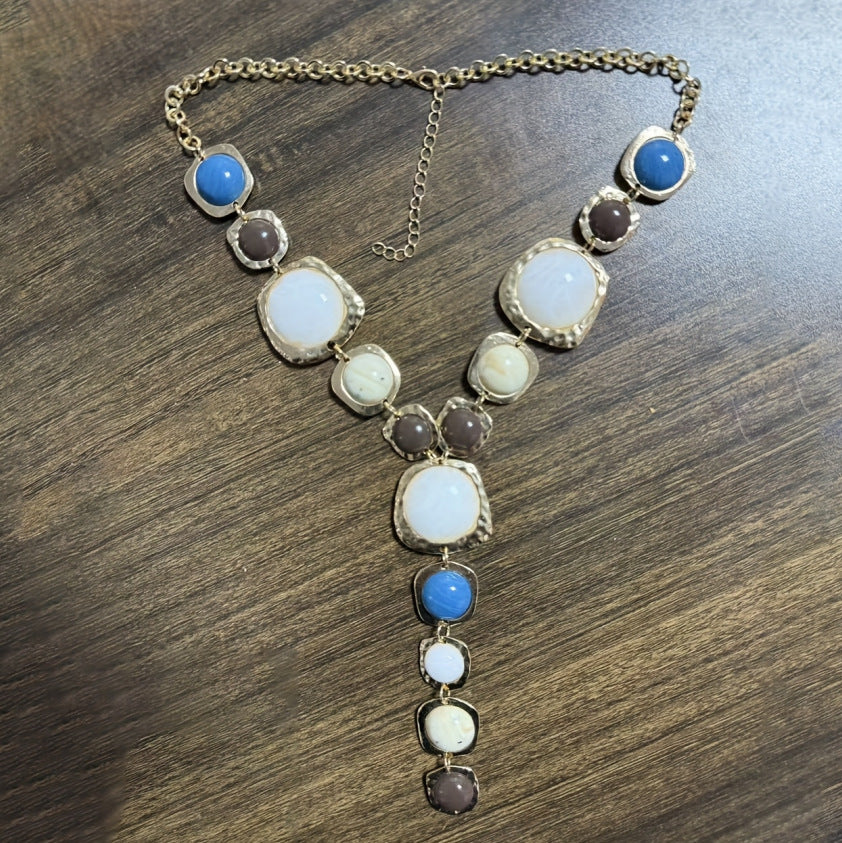 Vintage Dyed Resin Style Y-shaped Statement Necklace