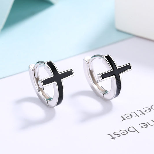 Sterling Silver Cross Huggie Earrings