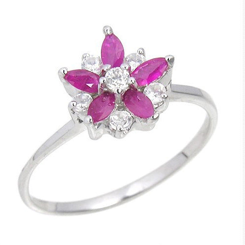 "Natural Ruby Flower" - Silver Jewelry Set