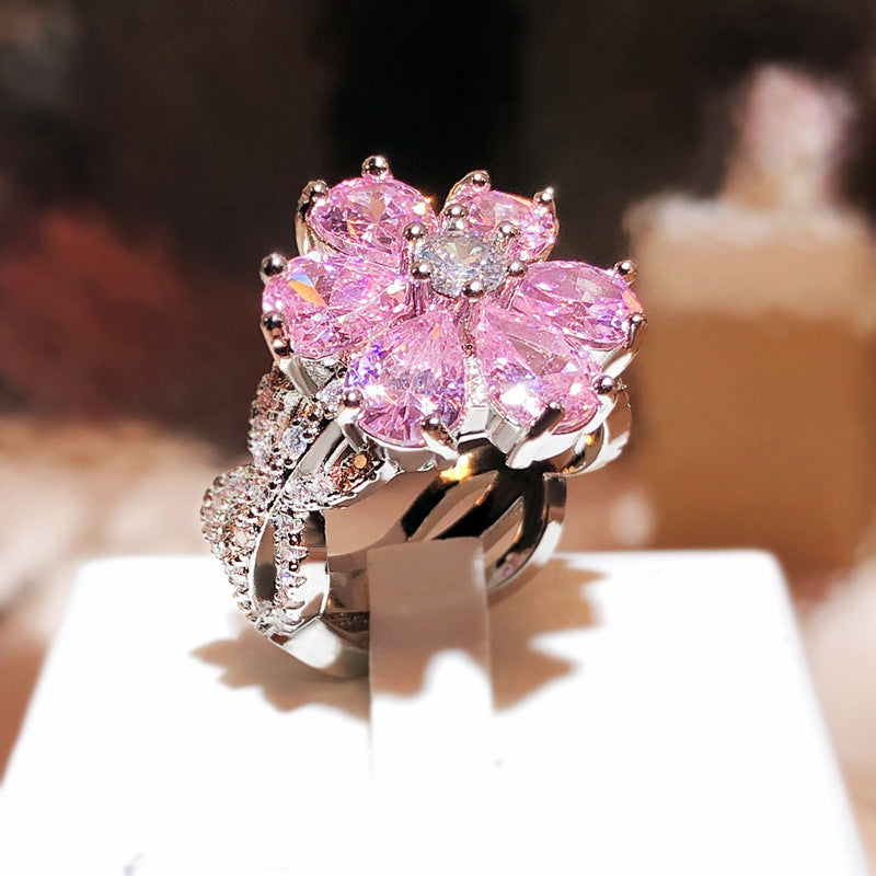 "Cherry Blossom" - Flower-shaped Zircon Diamond Ring