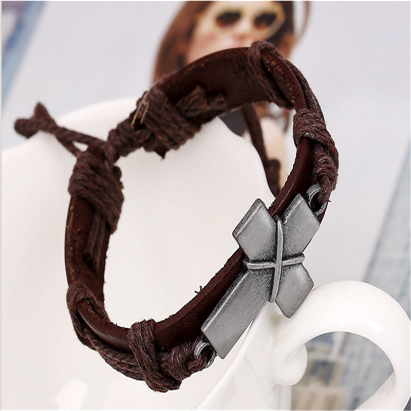 Leather Cross Bracelet