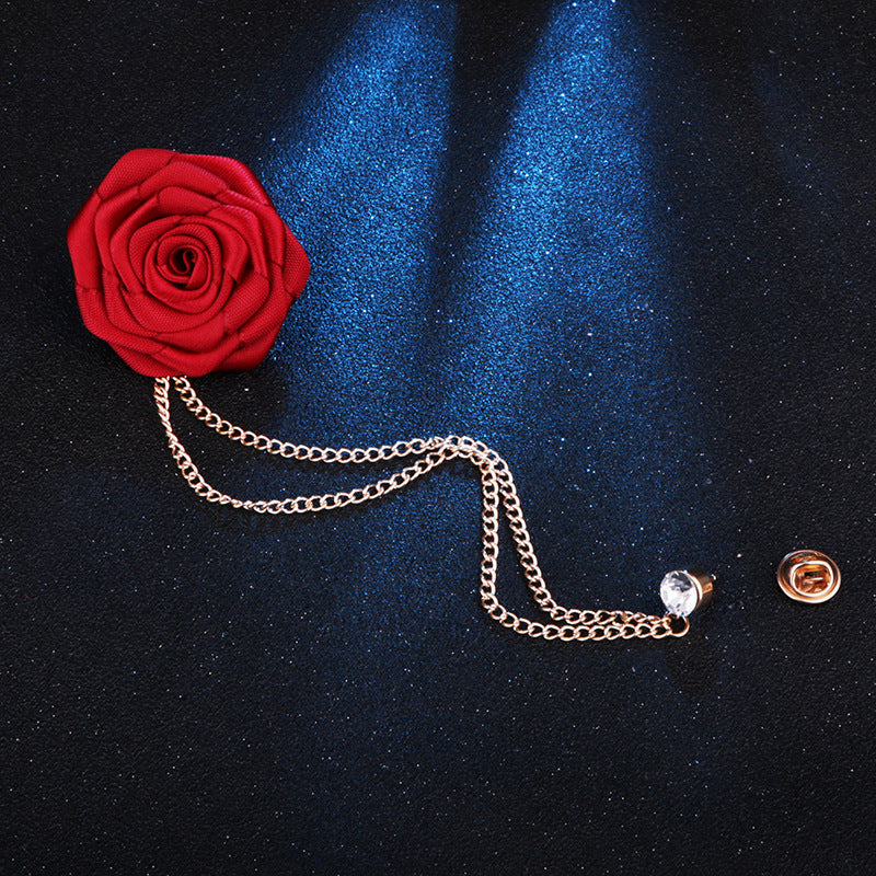 Handmade Rose Brooch Tassel for Men's Suit