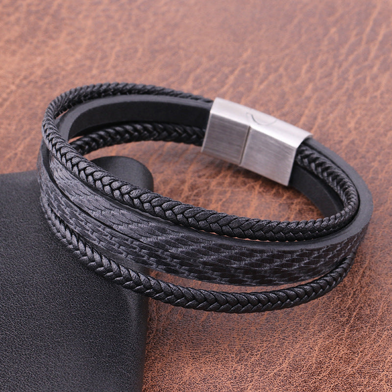 Vintage Titanium Steel Twill Leather Bracelet