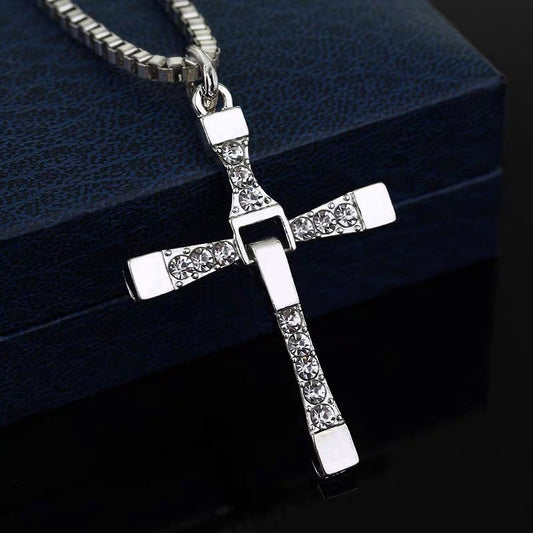 Cross-shaped Necklace With Rhinestones