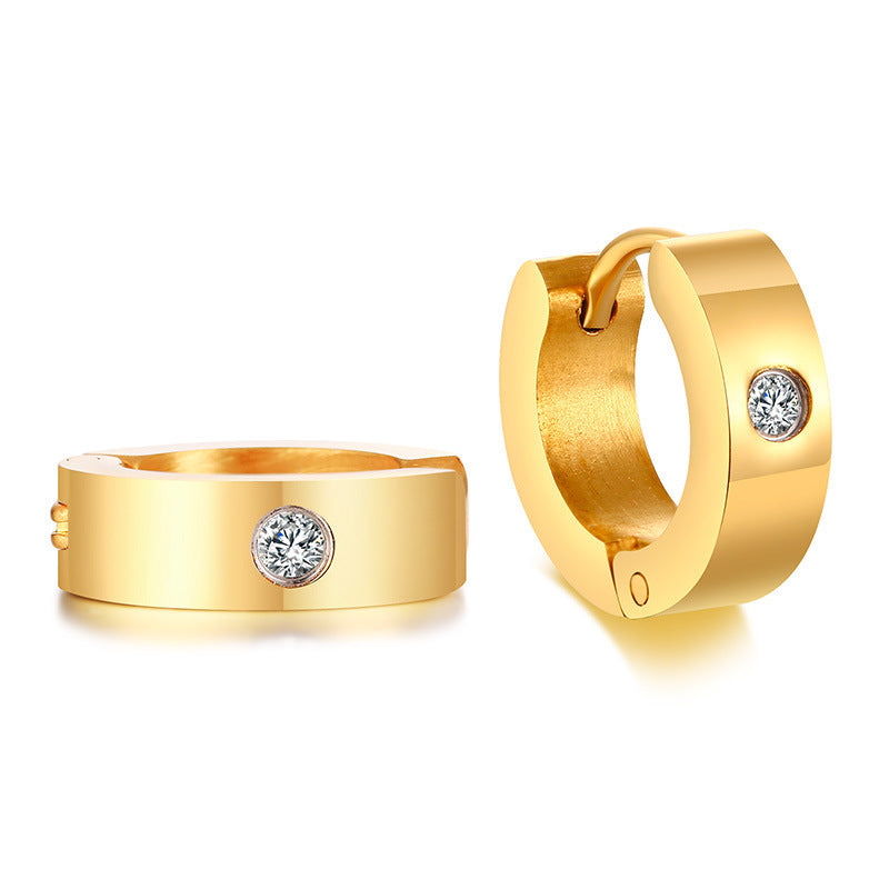 Stainless Steel Huggie Earrings with Diamond