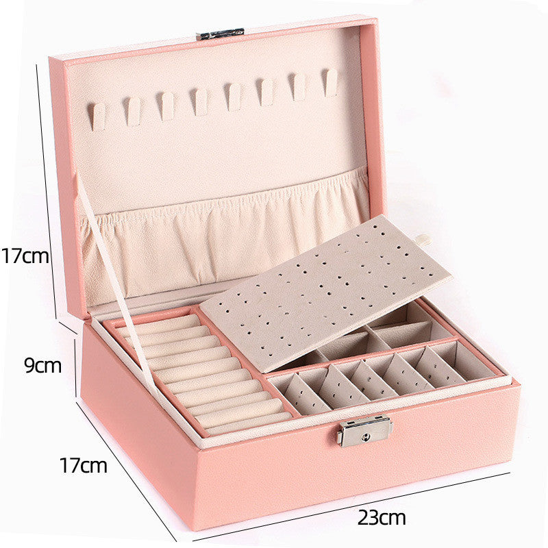 Pink Leather Double-Layered Jewelry Box