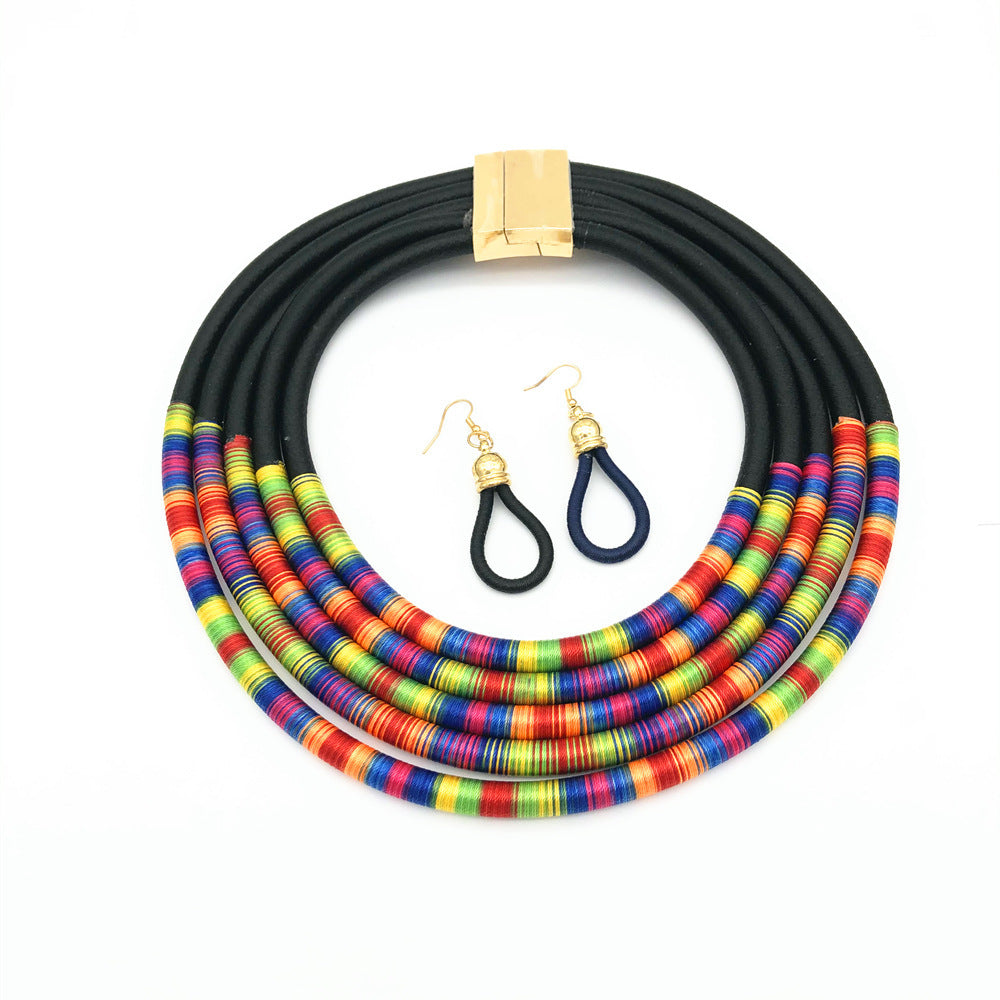 Cultural Multilayered Choker Necklace and Earring Sets