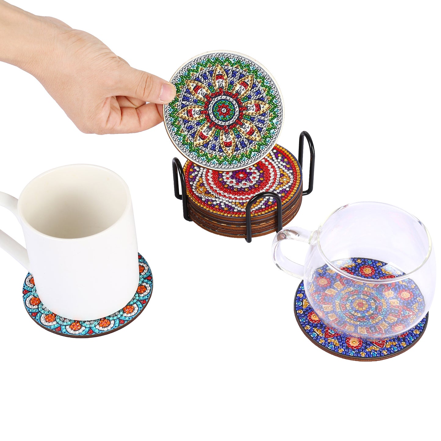 DIY Mandala Diamond Painting Coasters with Stand - 8 PCS
