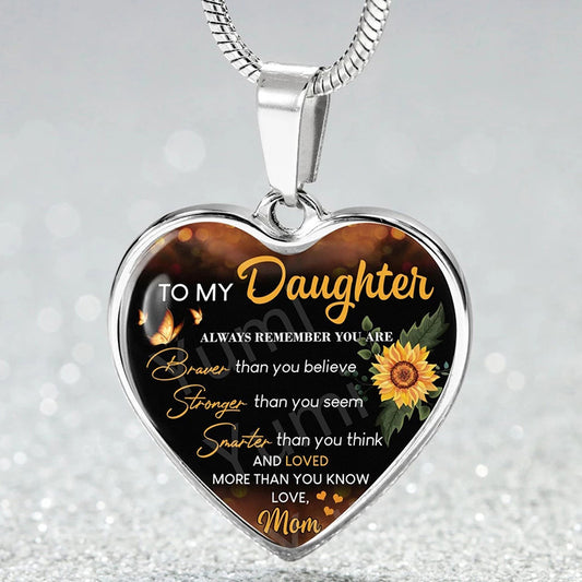 "Sunflower To My Daughter, Love Mom" - Heart Epoxy Necklace I