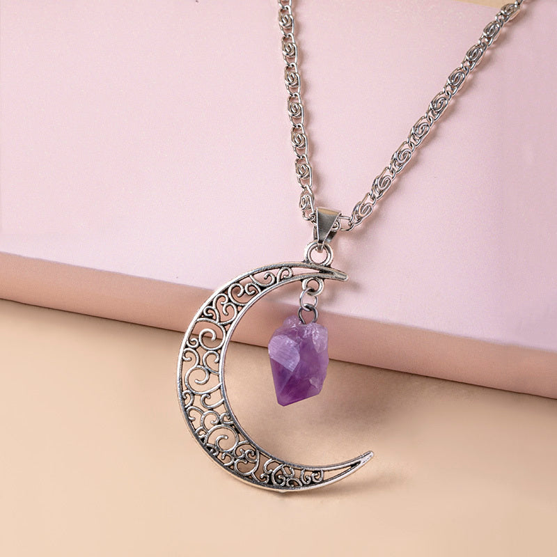 "Vintage Moon" - Natural Amethyst Stone Necklace
