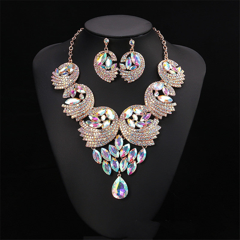 Colorful Painted Diamond Necklace and Earrings Set