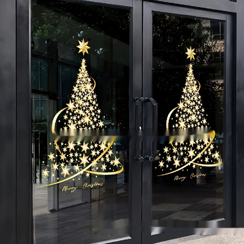 Golden Christmas Tree Sticker for Glass Door and Window Display