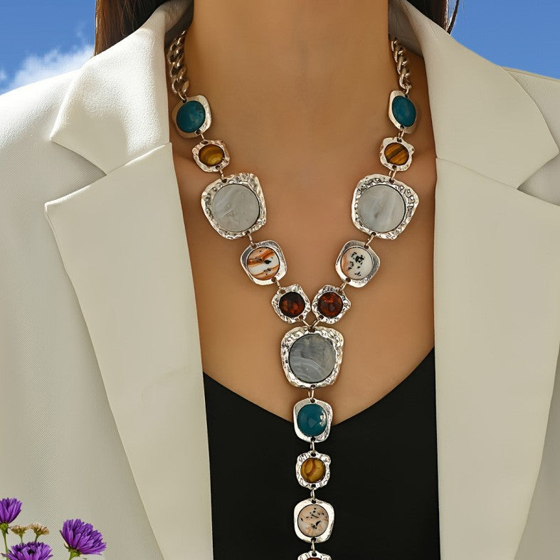 Vintage Dyed Resin Style Y-shaped Statement Necklace