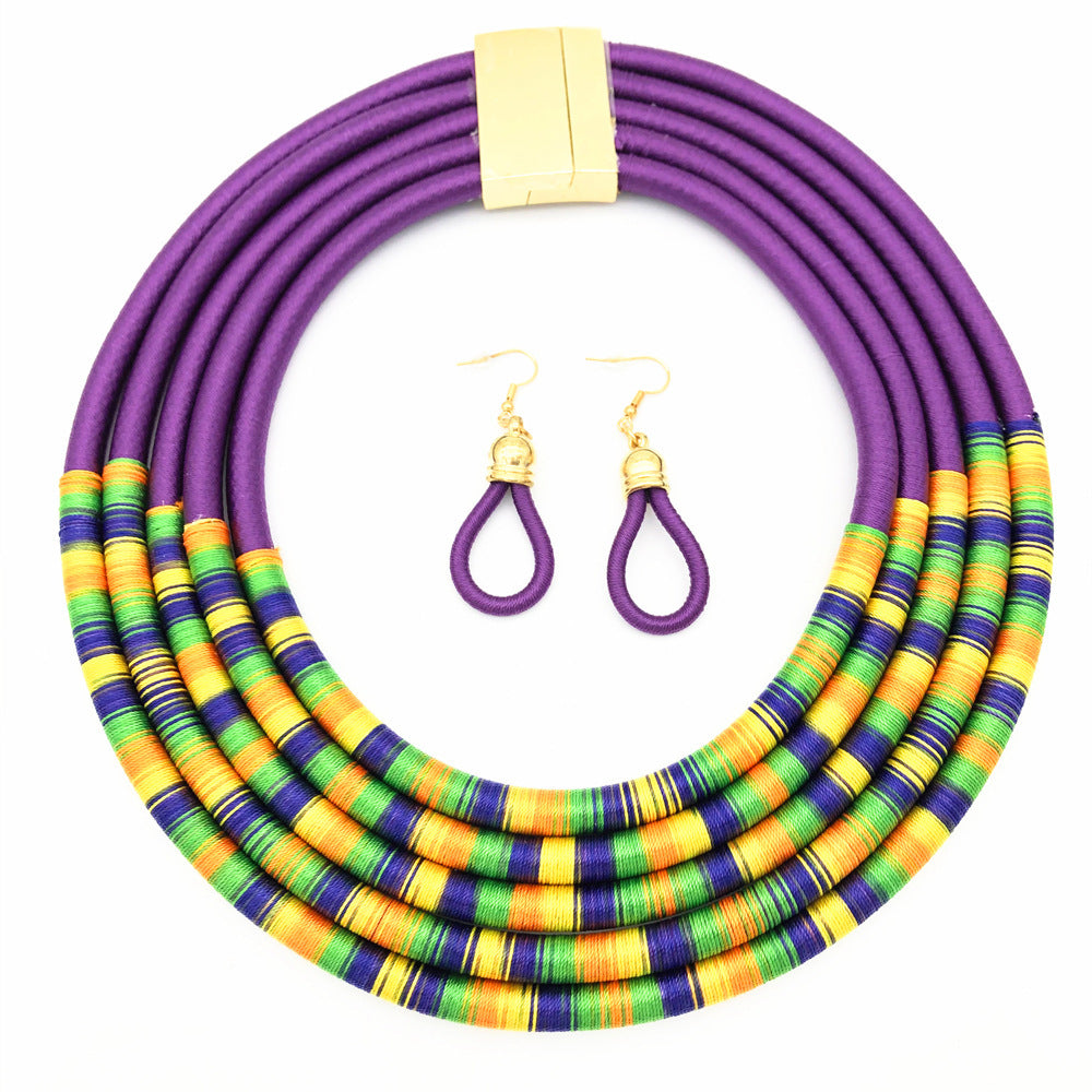 Cultural Multilayered Choker Necklace and Earring Sets