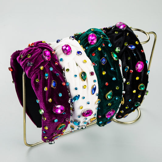Colorful Knotted Crystals Fabric Headband