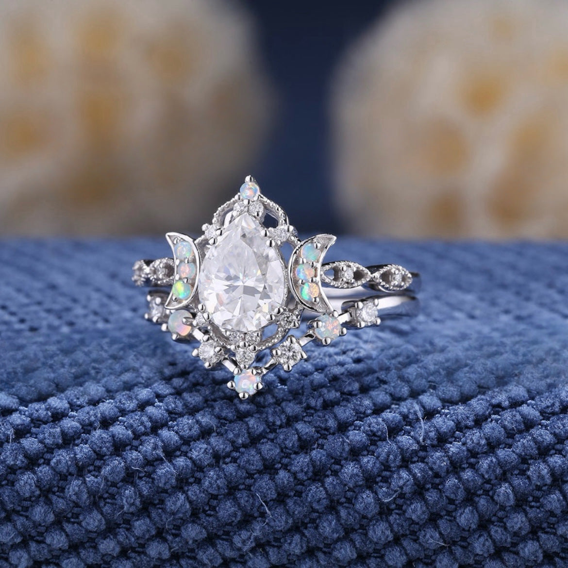 Zircon Water Drop Moonstone Ring