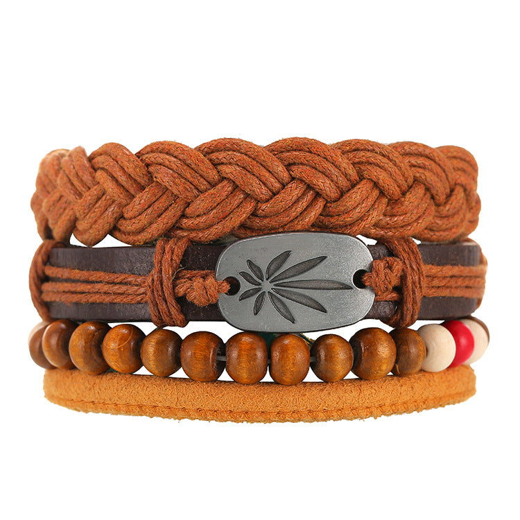 Multi-piece Leaf Leather Bracelet