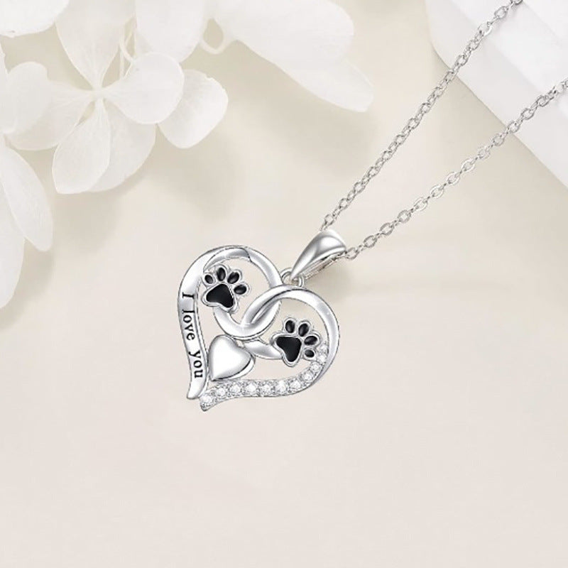 "I Love You" -  Cartoon Paw Print Pendant Necklace