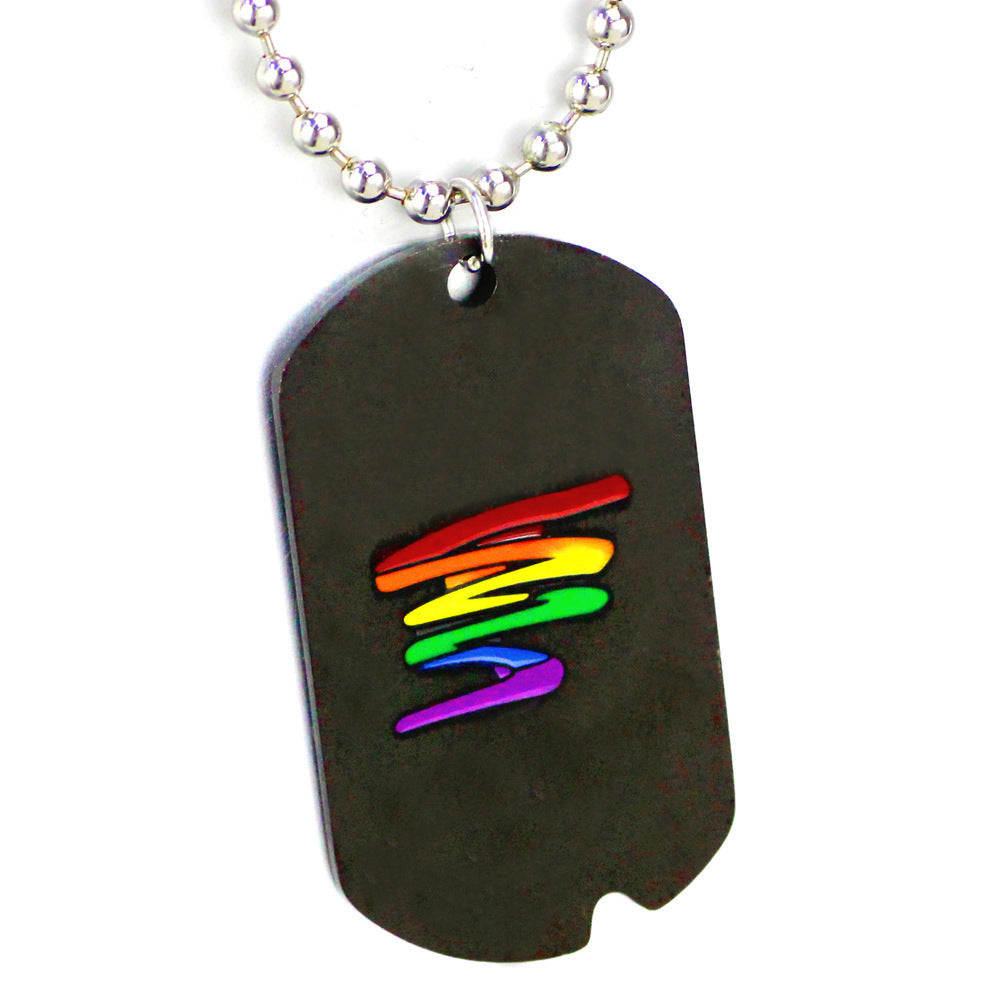 Stainless Steel Rainbow Dog Tag Necklace