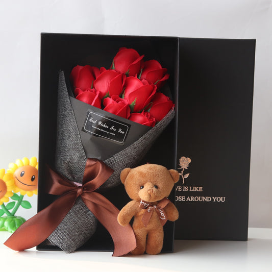 "Best Wishes for You" - Teddy with Rose Soap Bouquet