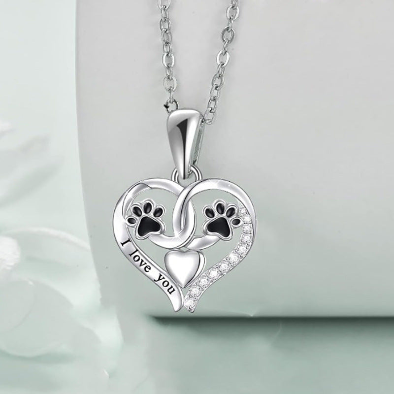 "I Love You" -  Cartoon Paw Print Pendant Necklace