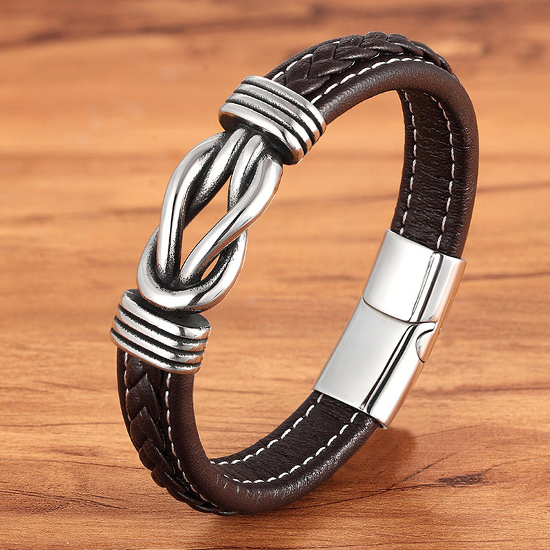 Stainless Steel Leather Cord Bracelet