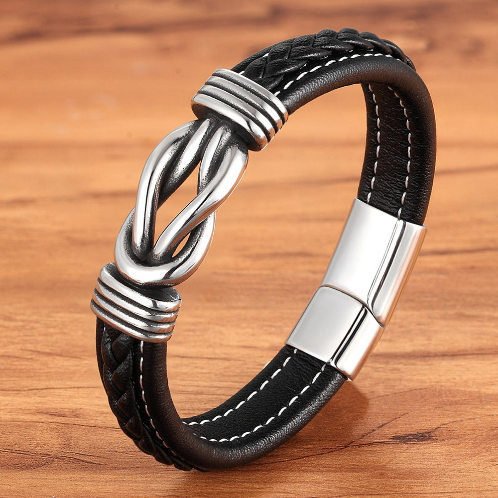 Stainless Steel Leather Cord Bracelet