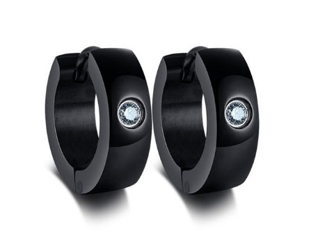 Stainless Steel Huggie Earrings with Diamond