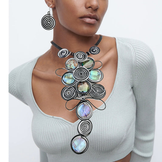 "Uniquely Divine" - Handmade Glass Aluminum Wire Necklace and Earrings Set