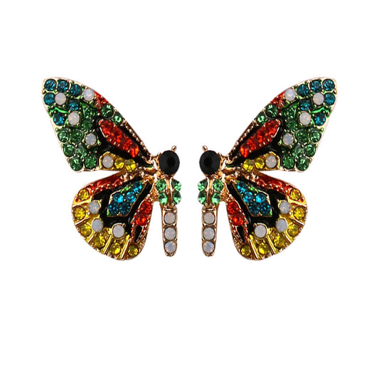Colorful Crystals Sterling Silver Butterfly Earrings