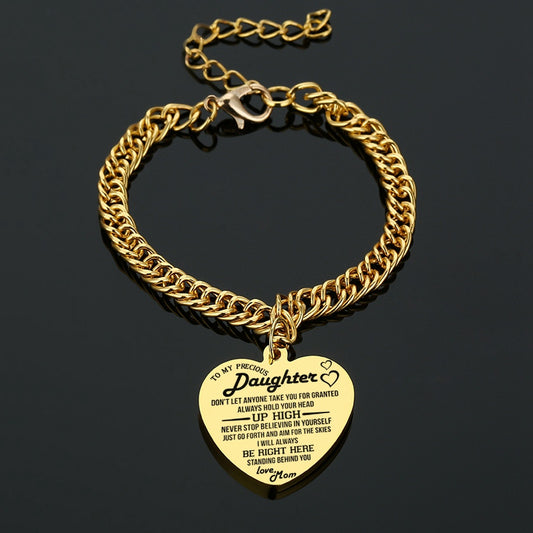 "To My Daughter" Heart Pendant Thick Chain Bracelets