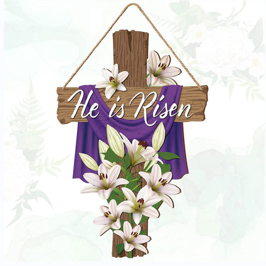 "He is Risen" - Wooden Cross Wall Decoration
