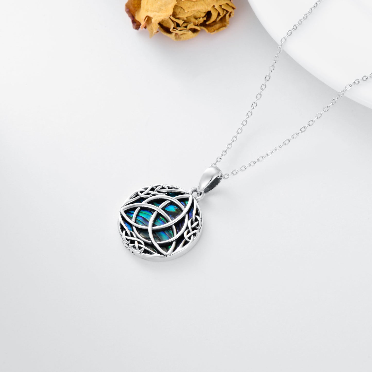 "Lucky Trinity" - Sterling Silver Necklace With Simulated Abalone Shell