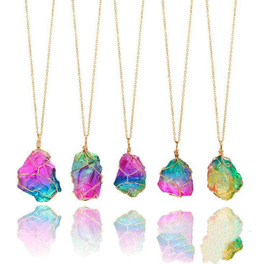 Multicolored Natural Stone Pendant Necklace